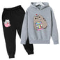 Cat Print Hoodie Clothing Sets grey