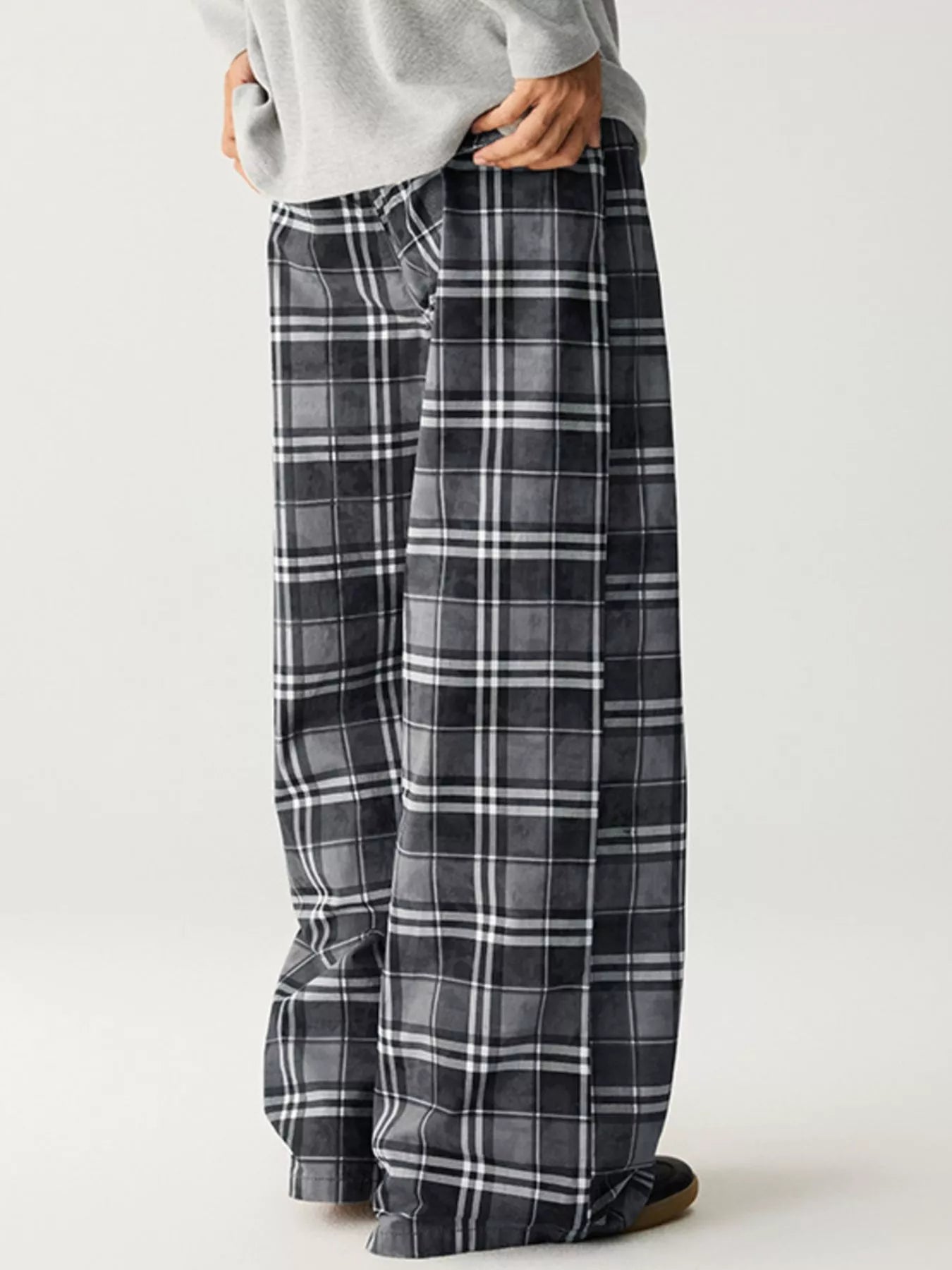 Men's Plaid Wide Leg Pants - -
