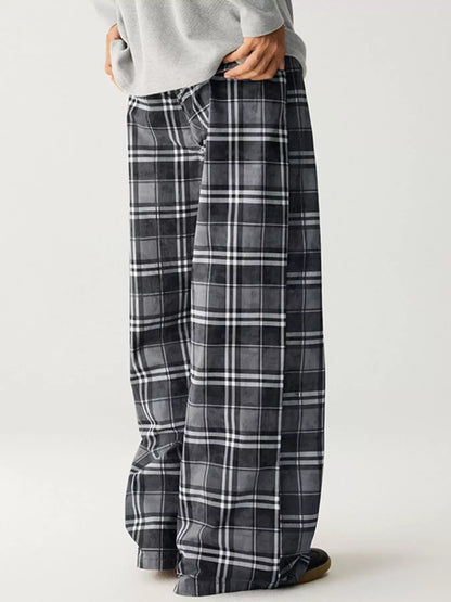 Men's Plaid Wide Leg Pants - -