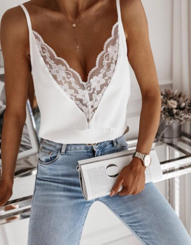 Backless Chiffon Halter Top with Spaghetti Straps - white - Women's Fashion - Women's Clothing - Tops & Tees - Tank Tops