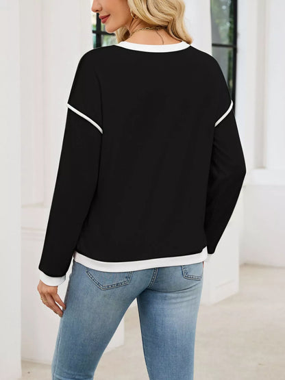 Contrast Trim Long Sleeve Sweatshirt - -