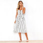 Summer Women's Midi Dress Ladies Casual Striped Slip Dress