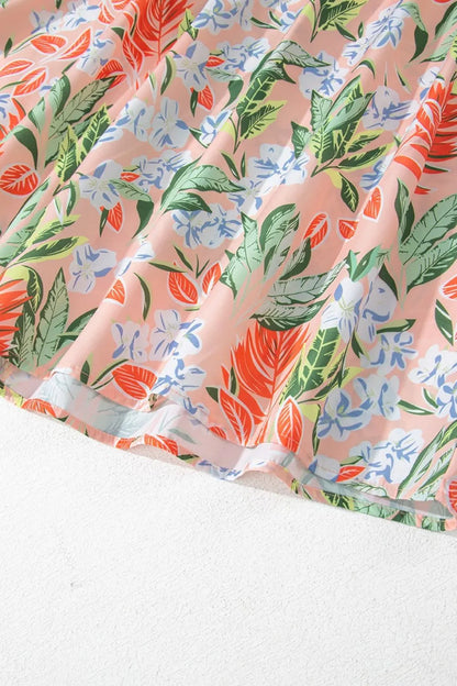 Floral Smocked Square Neck Puff Short Sleeve Midi Dress - -