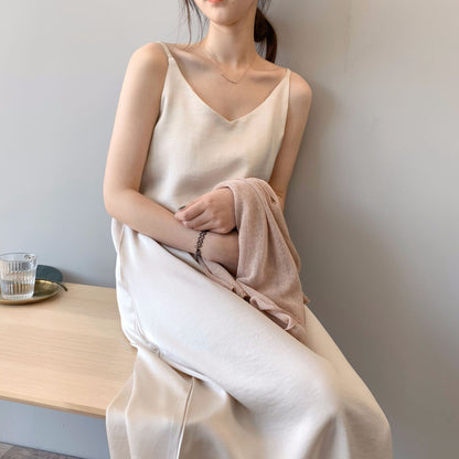 Silk Chiffon Vintage Long Dress with Spaghetti Straps - - dress