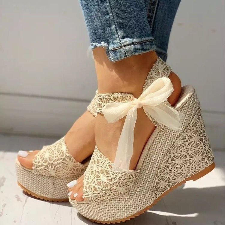 Lace Leisure Fish Mouth Wedge Heels