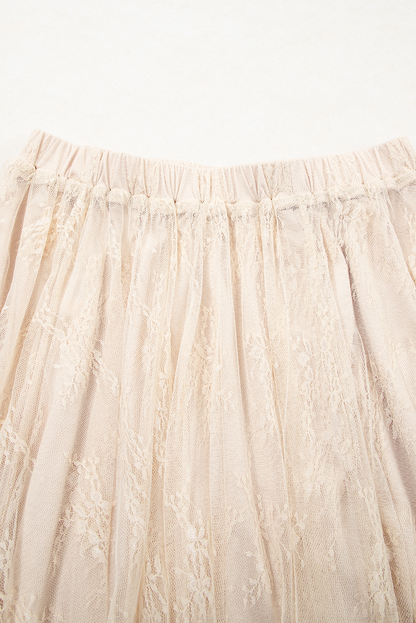 Apricot Lace Cascading Tiered High Waist Maxi Skirt - - Bottoms/Skirts & Petticoat