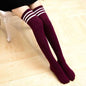 Womens Thick Knee Socks Burgundy white One size