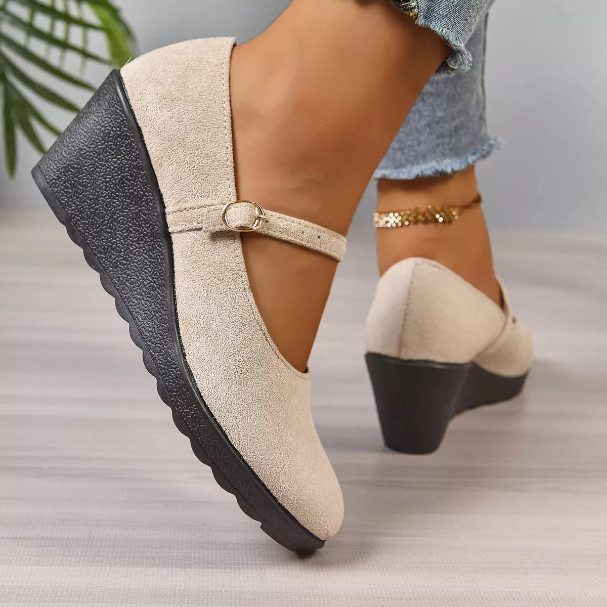 Round Toe Wedge Loafers - -