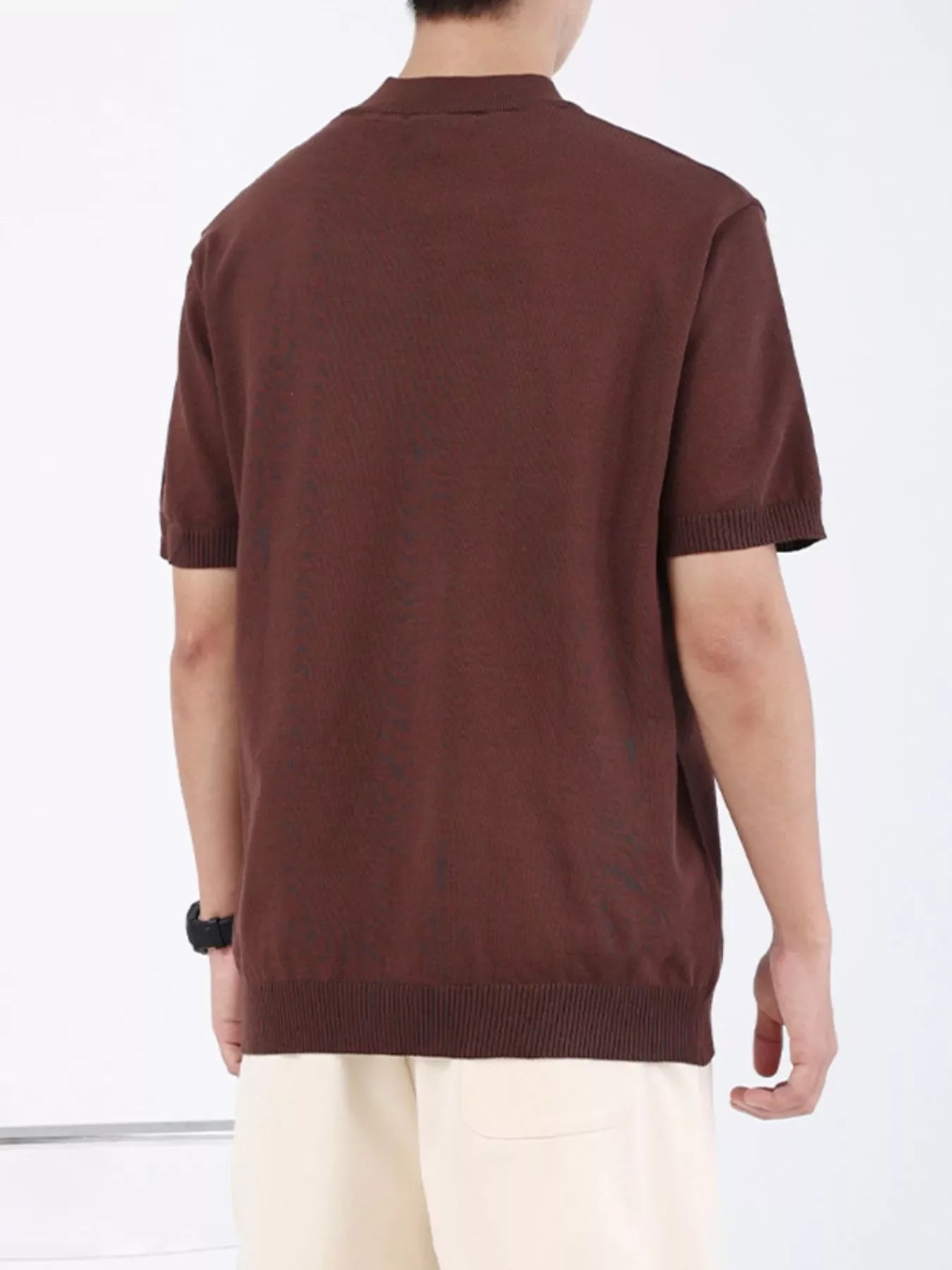 Men's Plus Size Mock Neck Knitted T-Shirt - -