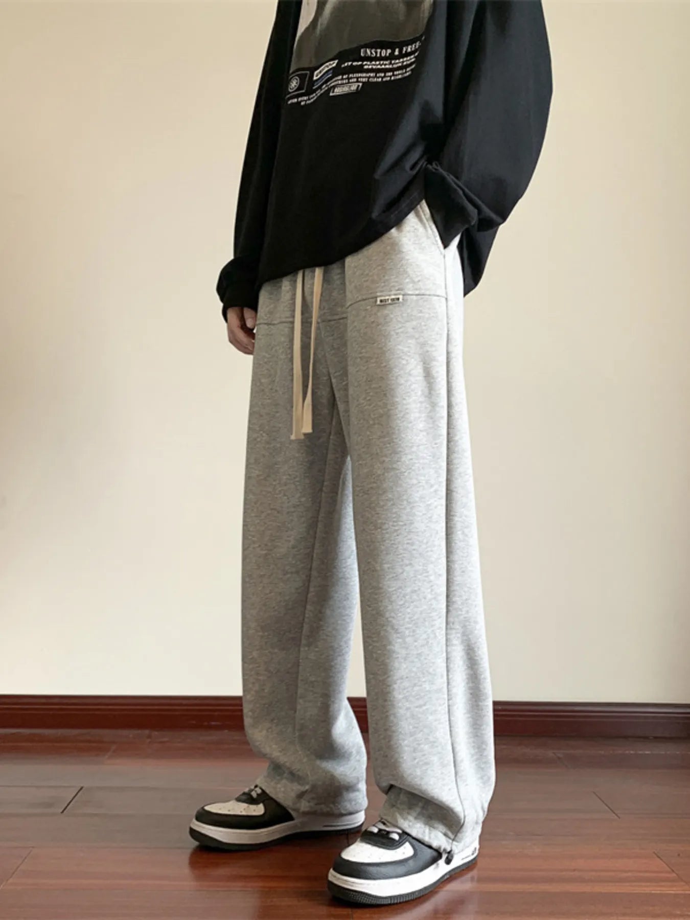 Men's Full Size Wide Leg Pants Plus Size - Light Gray -