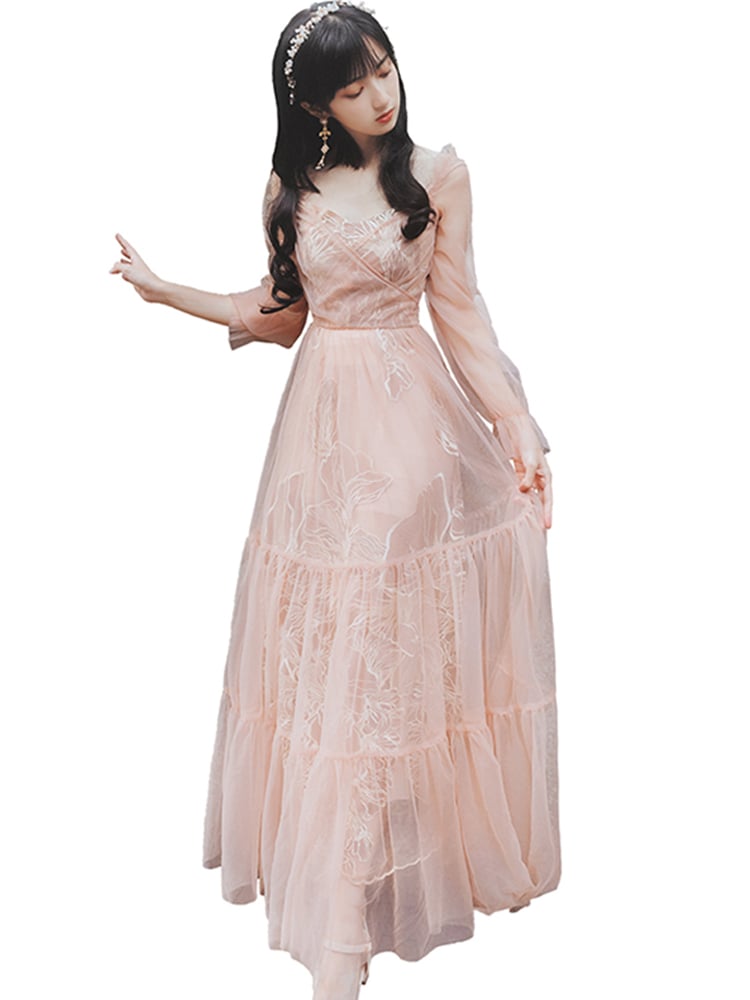Elegant Summer Fairy Embroidered Dress - - dress