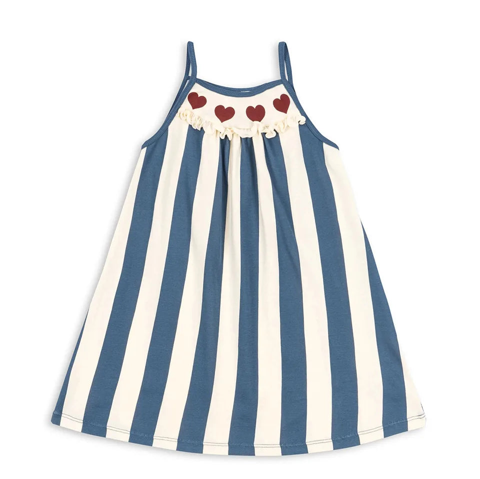 Blue Striped Sleeveless Dress and Camisole Shorts Sets