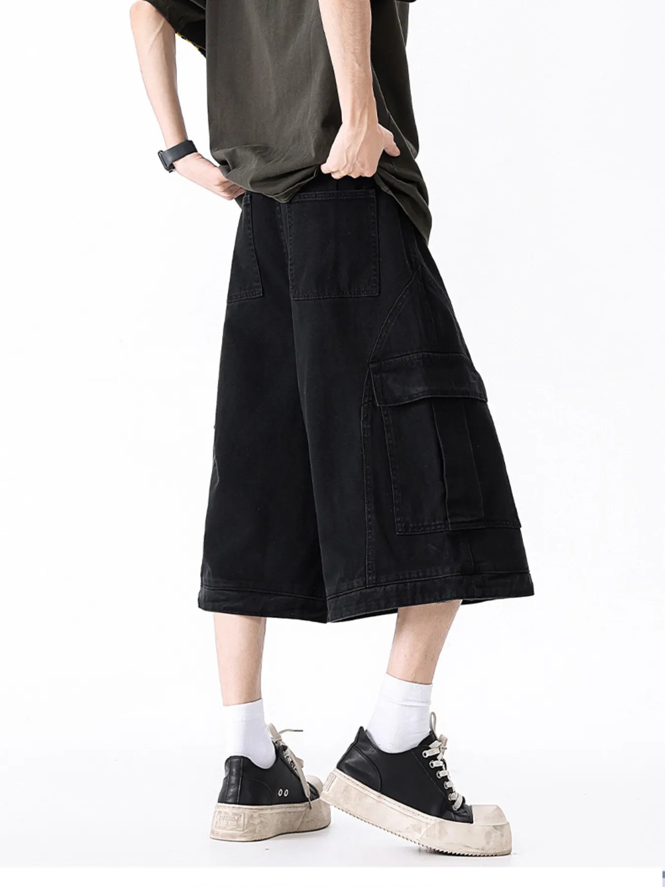 Men's Full Size Wide Leg Cargo Shorts Plus Size - -