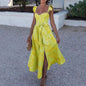 Summer Vintage Floral Print Strappy Dress - Yellow XL - dress