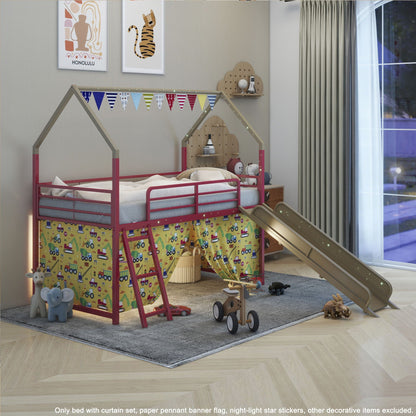 Jack - House Loft Bed With Slide And Curtain Set- HouseOfZazla- {{Product type}}