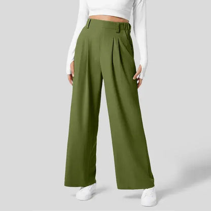 Solid Wide Leg Pants For Woman Work Business Green Medium