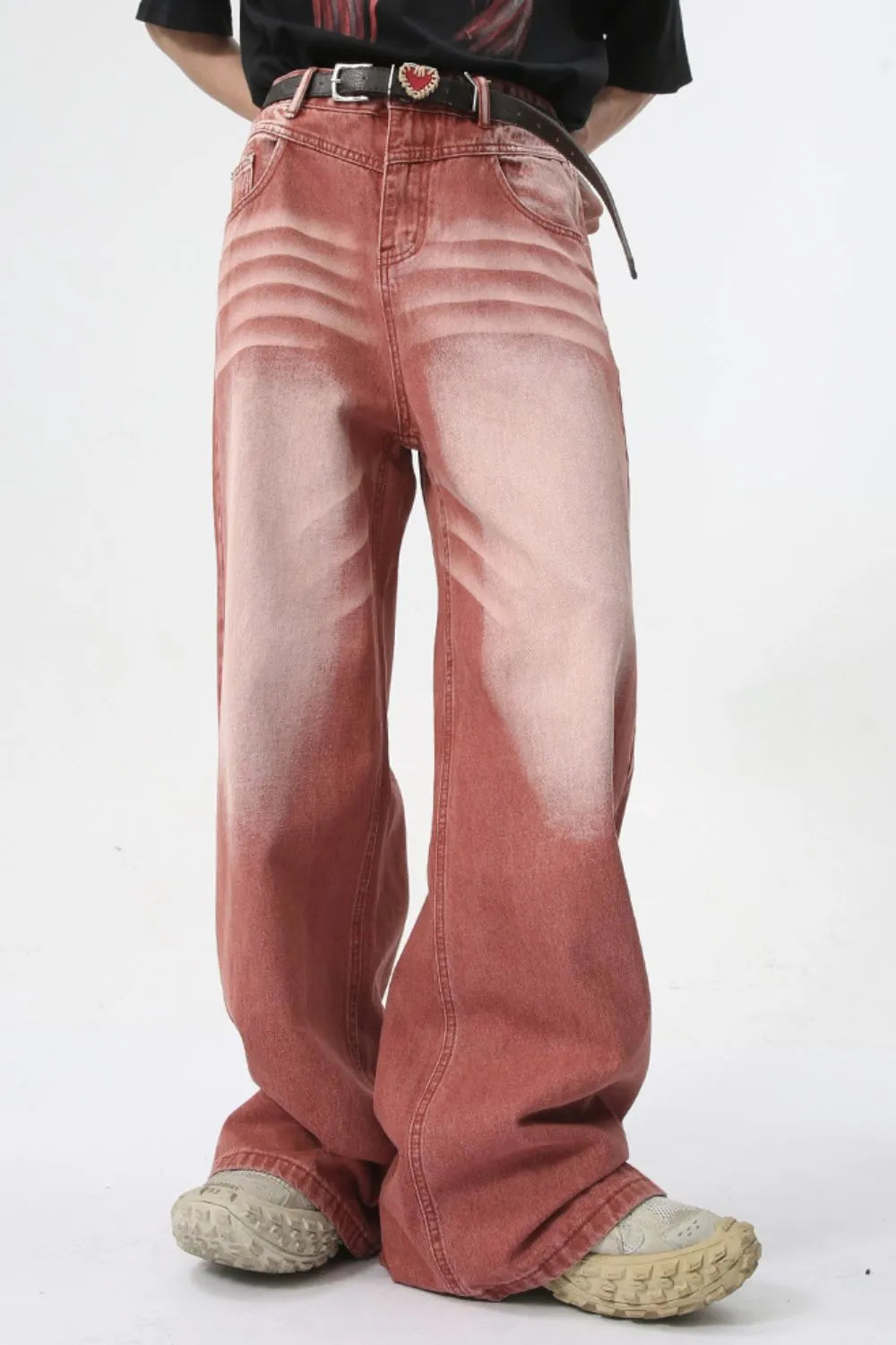 Men's Washed Wide Leg Jeans - Rust -