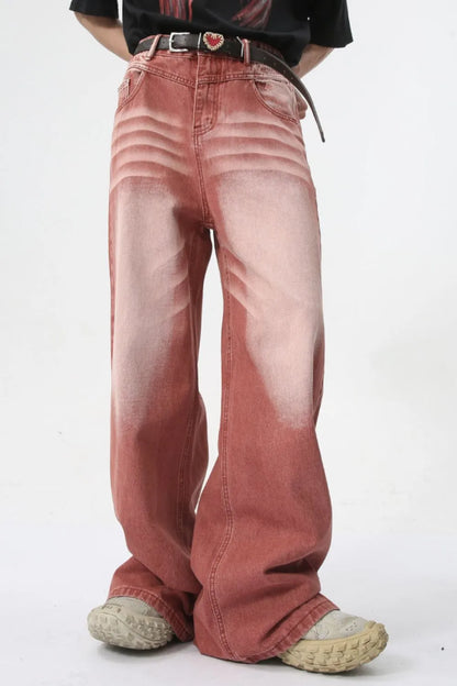 Men's Washed Wide Leg Jeans - Rust -