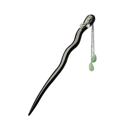 Vintage Jade Fringe Black Wood Hair Stick - - Hairpin
