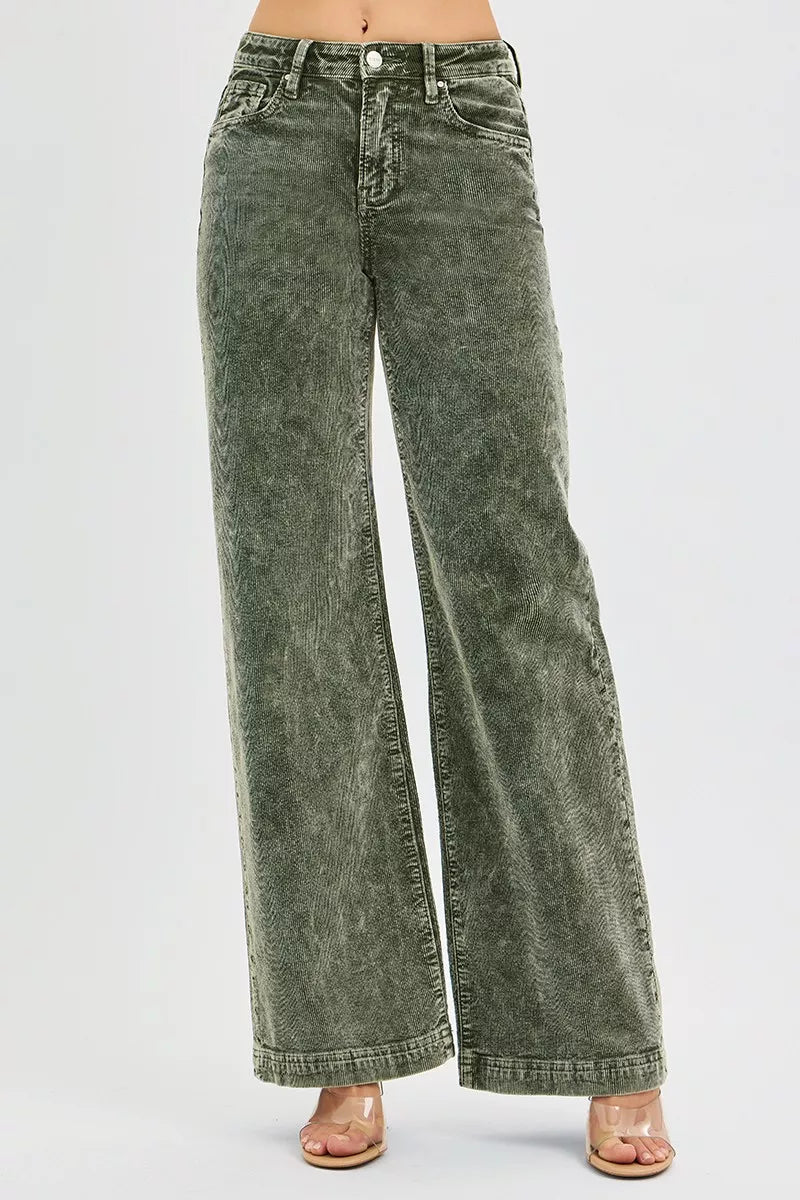 RISEN Wide Leg Corduroy Jeans - FOREST - jeans