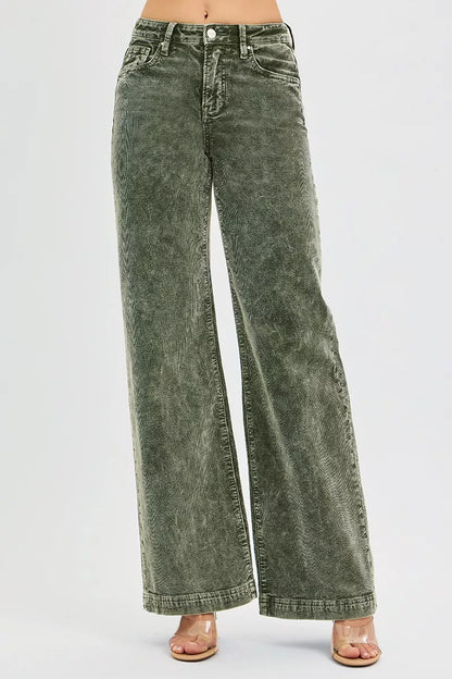 RISEN Wide Leg Corduroy Jeans - FOREST - jeans