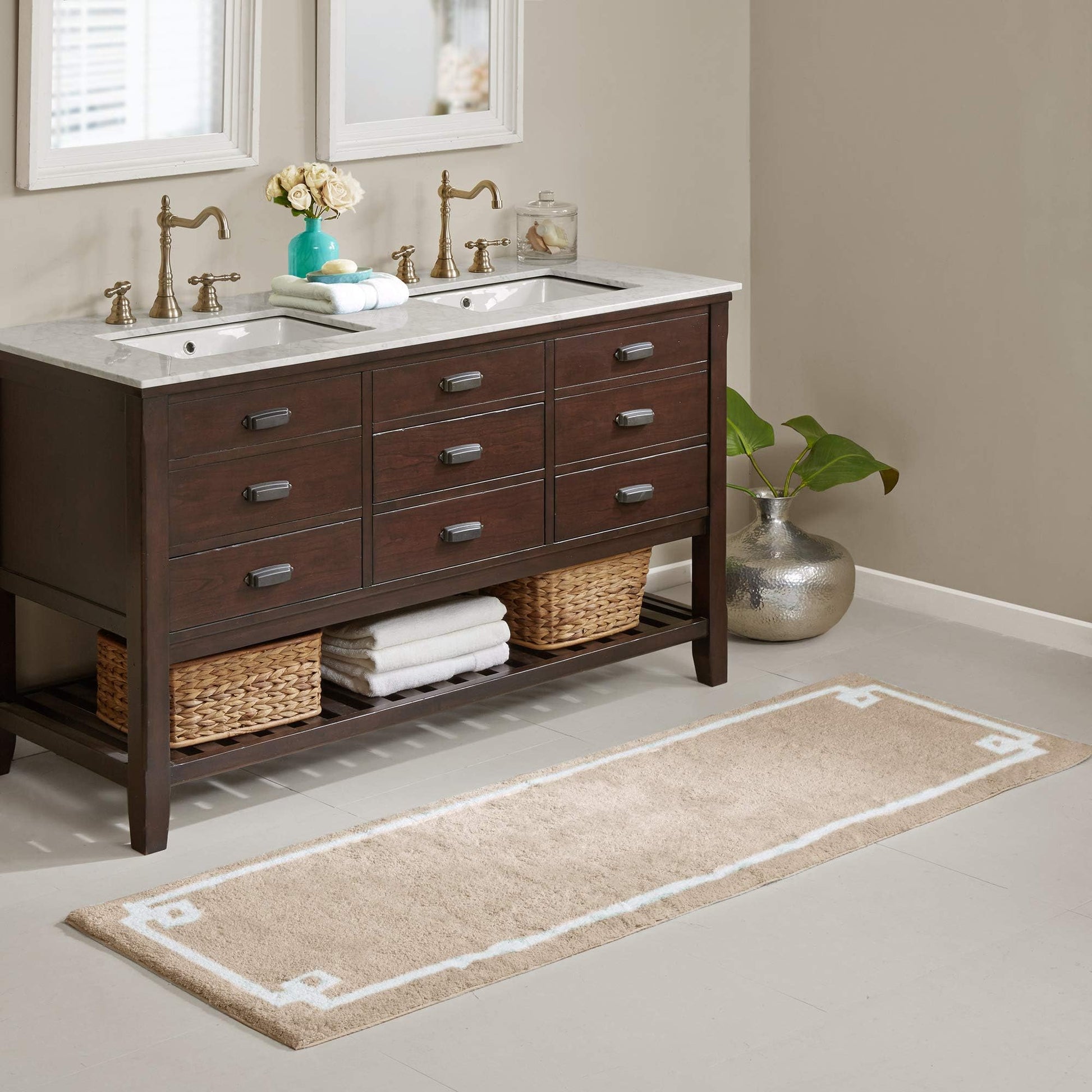 Evan Plush Cotton Bath Area Rug - Taupe Washable - Taupe 6' x 2' (Rectangular) - rug
