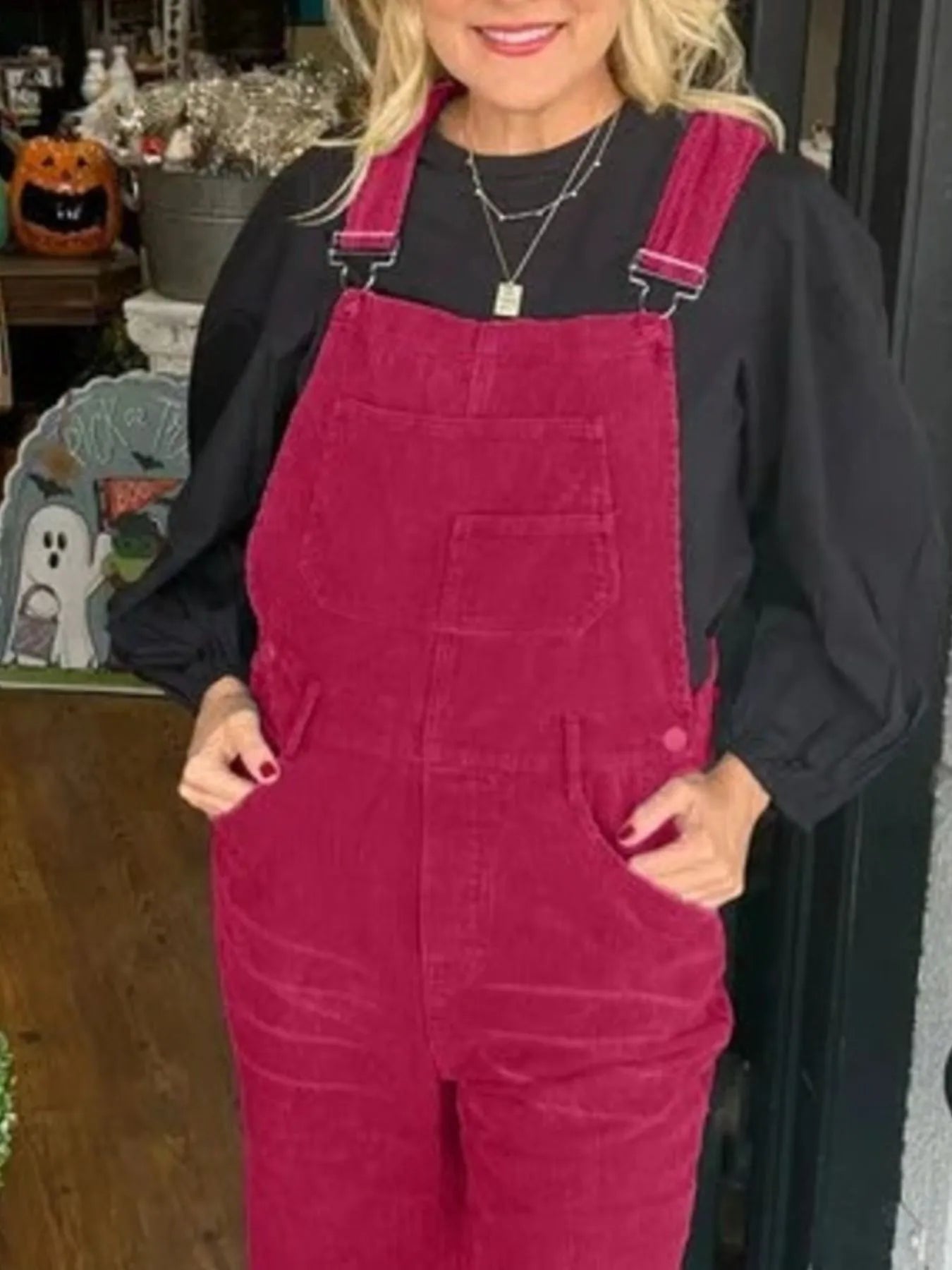 Distressed Wide Leg Corduroy Overalls - -
