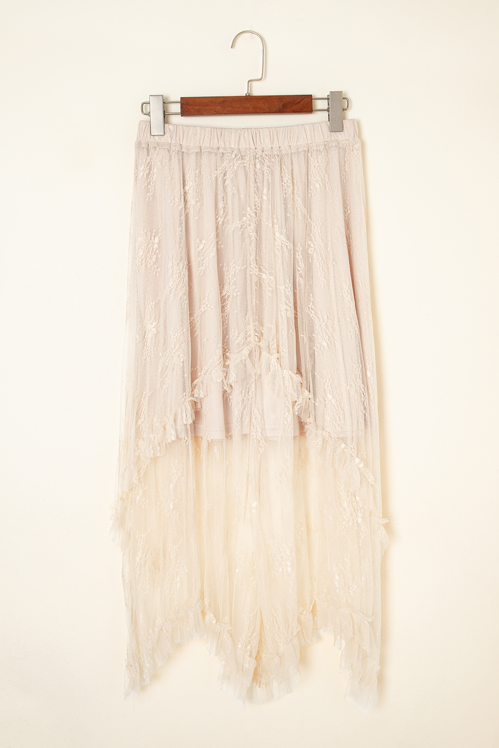 Apricot Lace Cascading Tiered High Waist Maxi Skirt - - Bottoms/Skirts & Petticoat