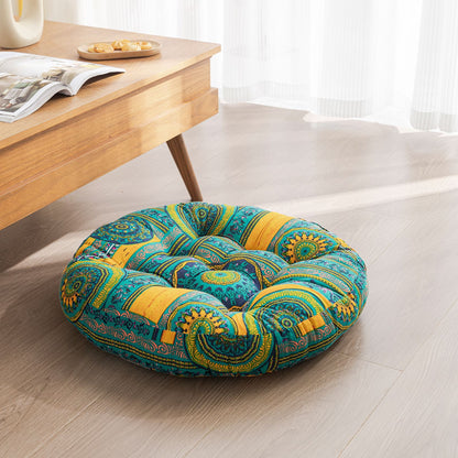 Japanese-Style Cotton Futon Floor Cushion (Round or Square) - Round 5 Style - Floor Cushion