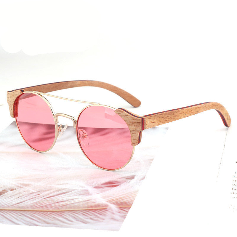 Bamboo Custom Retro Round Frame Sunglasses - - sunglasses