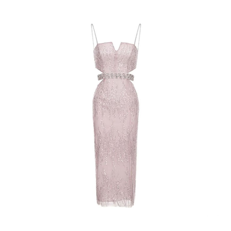 Sequin Sparkle Camisole Gown - Pink S - dress