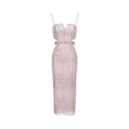 Sequin Sparkle Camisole Gown - Pink S - dress