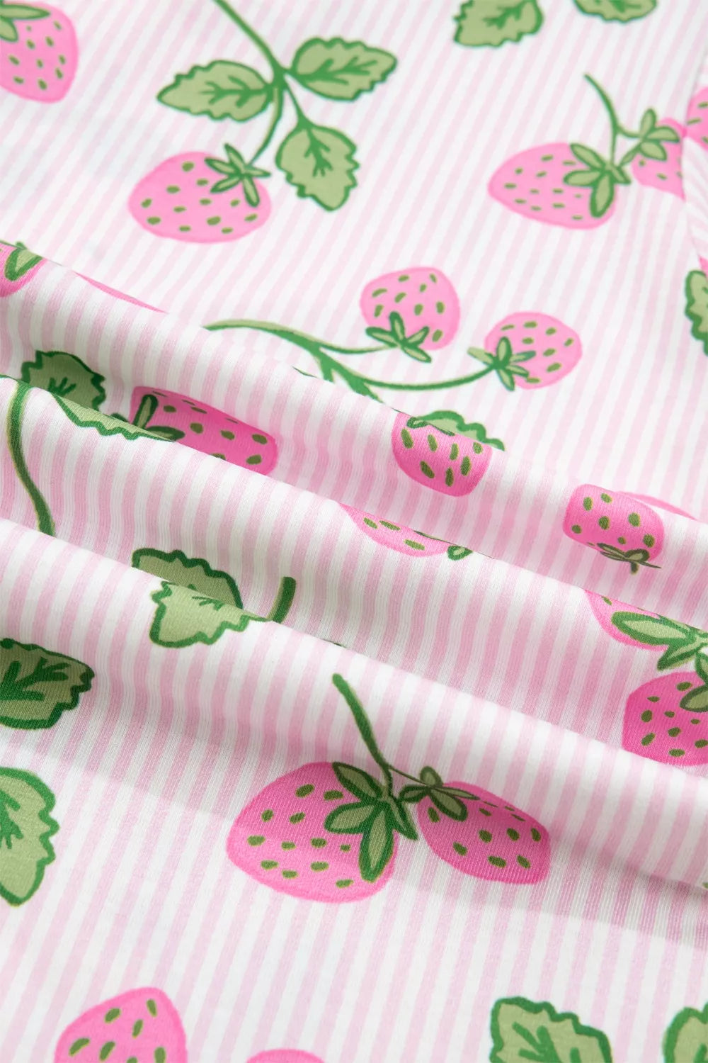 Striped Strawberry Print Lapel Shirt Drawstring Shorts 2pcs Pajama Set- Shopimist- {{Product type}}