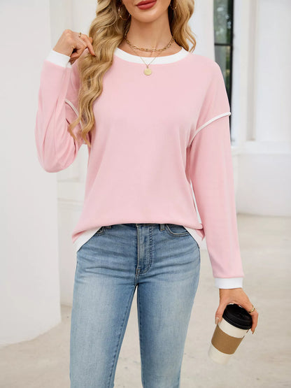 Contrast Trim Long Sleeve Sweatshirt - -