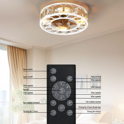 6 Speed White Cage Ceiling Fan With Light Remote Control - - light