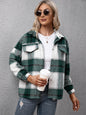 Ivy Lane Plaid Long Sleeve Shirt Jacket - Dark Green -