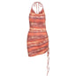 Sleeveless Backless Pleated Slim Fit Halter Dress - Red L - dress