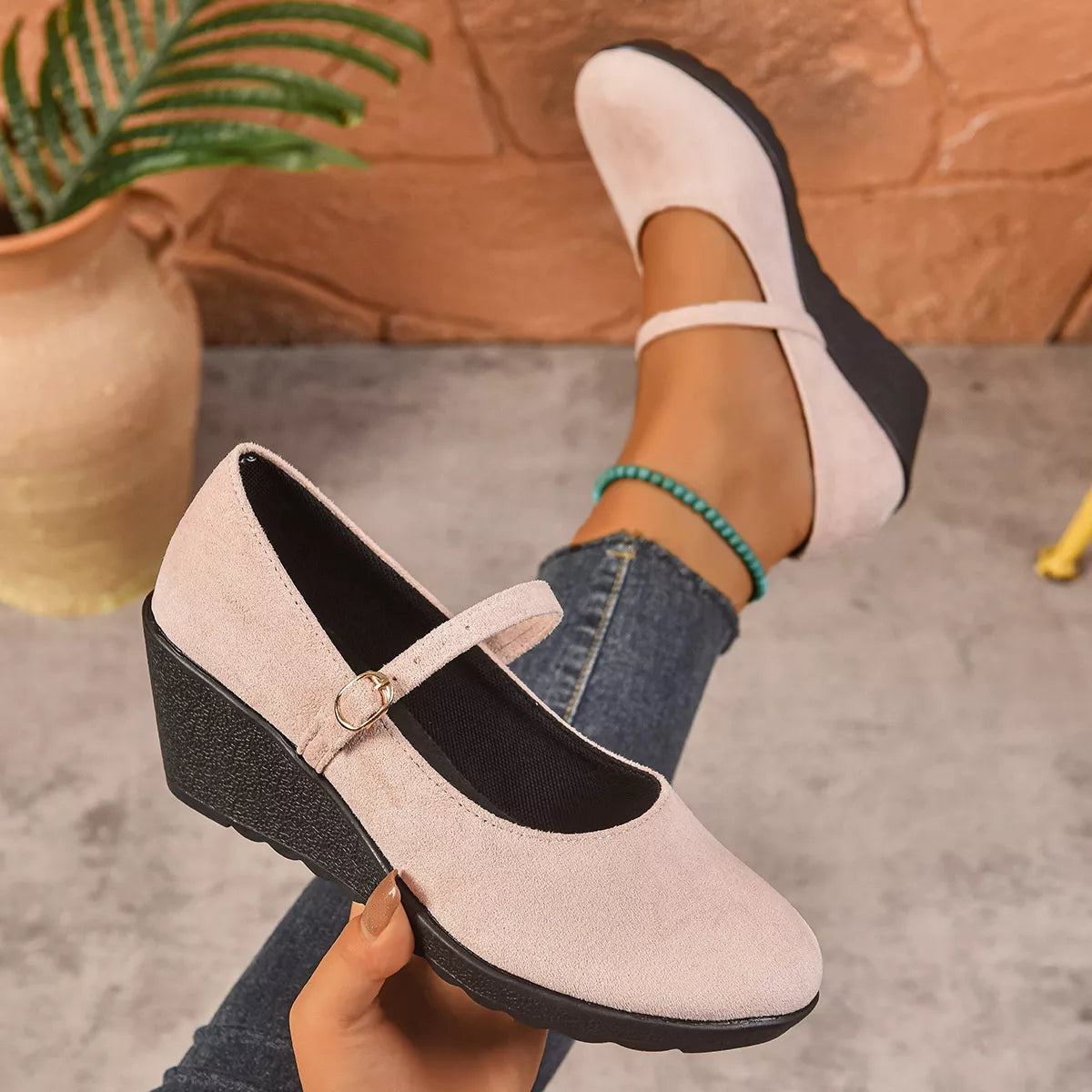 Round Toe Wedge Loafers - -