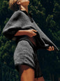 Collared Neck Contrast Striped Top and Shorts Sweater Set- Shopimist- {{Product type}}