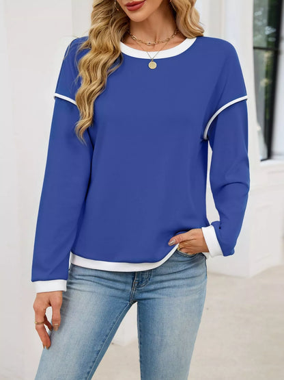 Contrast Trim Long Sleeve Sweatshirt - -