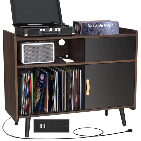 Large Record Player Cabinet with Power Outlet Holds up to 350 Records - Kia Day Design