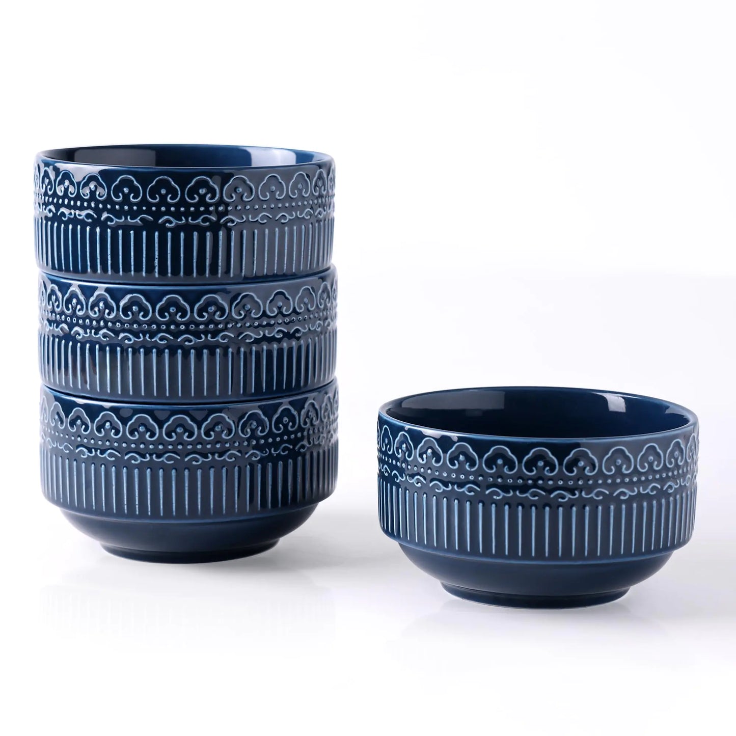 AmorArc Navy Blue Ceramic Bowls Set of 4 - 16oz Bowls - bowl set
