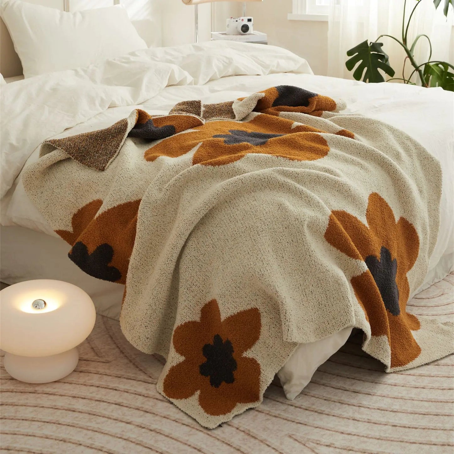Nordic Flower Pattern Soft Knitted Blanket - Kia Day Design