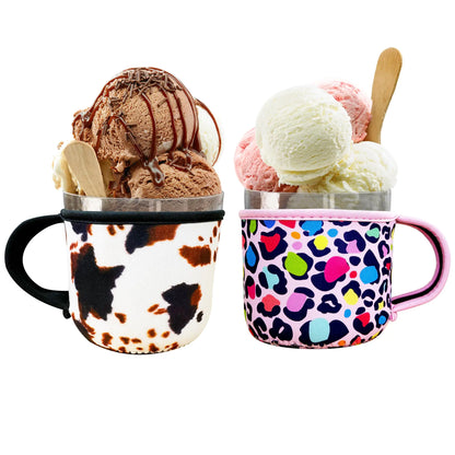 2 Pack Pint Size Ice Cream Sleeves Cozy Neoprene Cover with Handle - Animal Print - cup cozy
