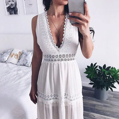 Deep V-Neck Lace Maxi Dress Kia Day Design