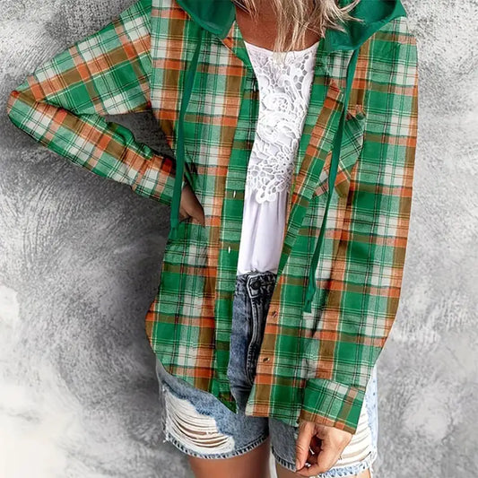 Hooded Casual Overshirt with Button Closure - Kia Day Design
