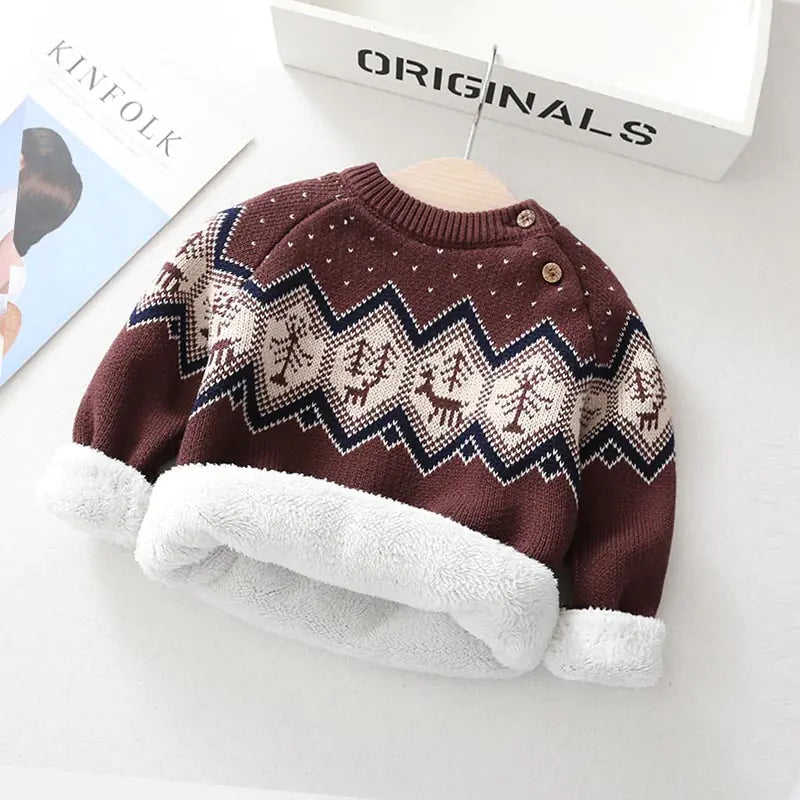 Thick Retro Knitted Velvet Sweater for Kids