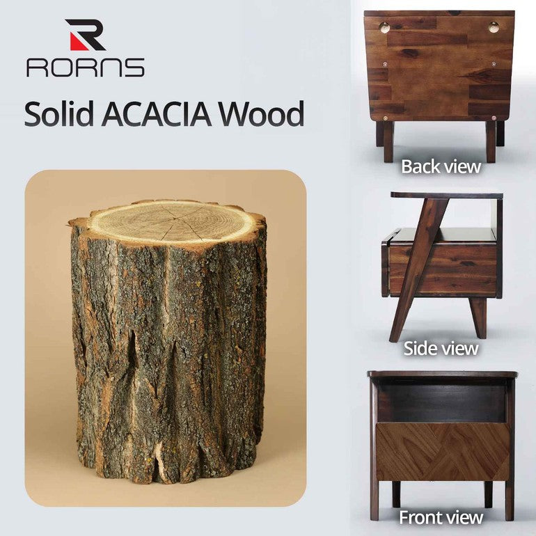 Rum Handcrafted Solid Wood Nightstand - - Nightstand