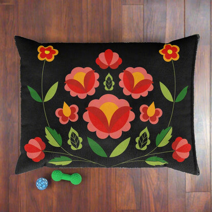 Black and Red Floral Pet Bed