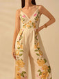 Floral Print Wide-Leg V-Neck Cami Jumpsuit - Sherbet -